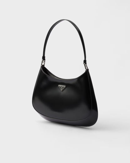 Prada Cleo brushed leather bag, black with triangular logo plate