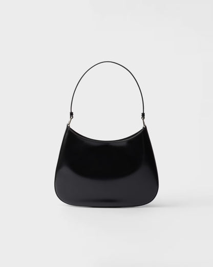 Prada Cleo brushed leather shoulder bag, black curved silhouette