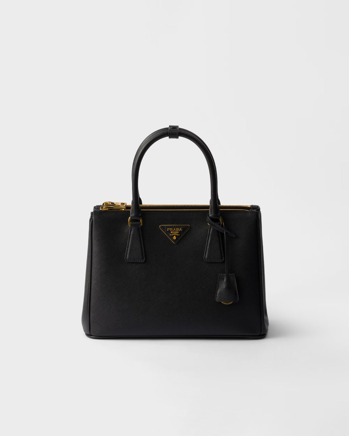Medium Galleria bag in black Saffiano leather with top handles and gold zipper