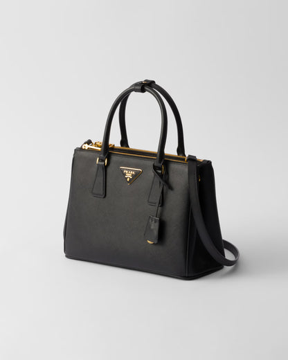 Black medium Galleria Saffiano leather bag with crossbody strap and gold zipper