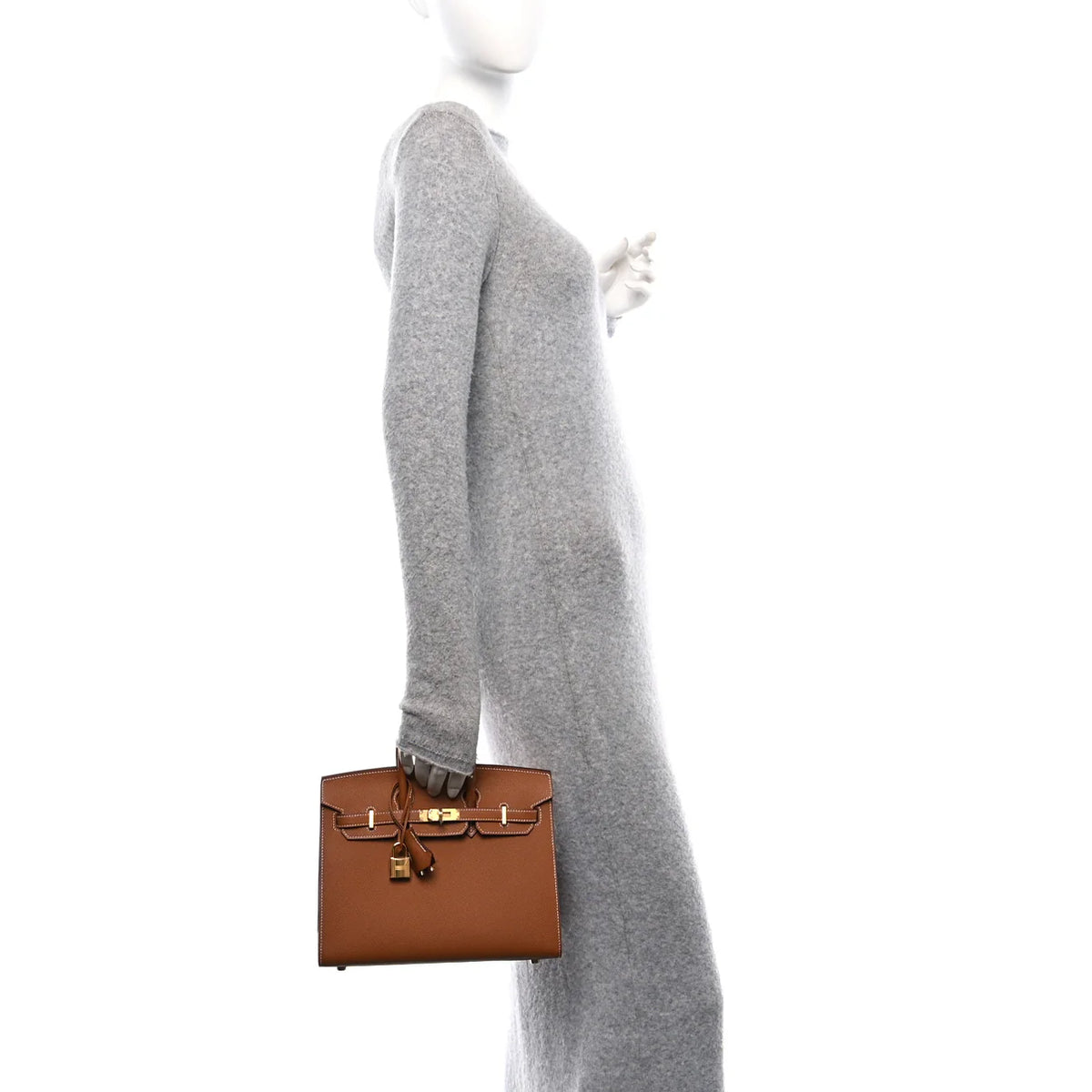 Birkin Sellier 25 braune Handtasche am Körper, mit Verschluss und goldfarbenen Details