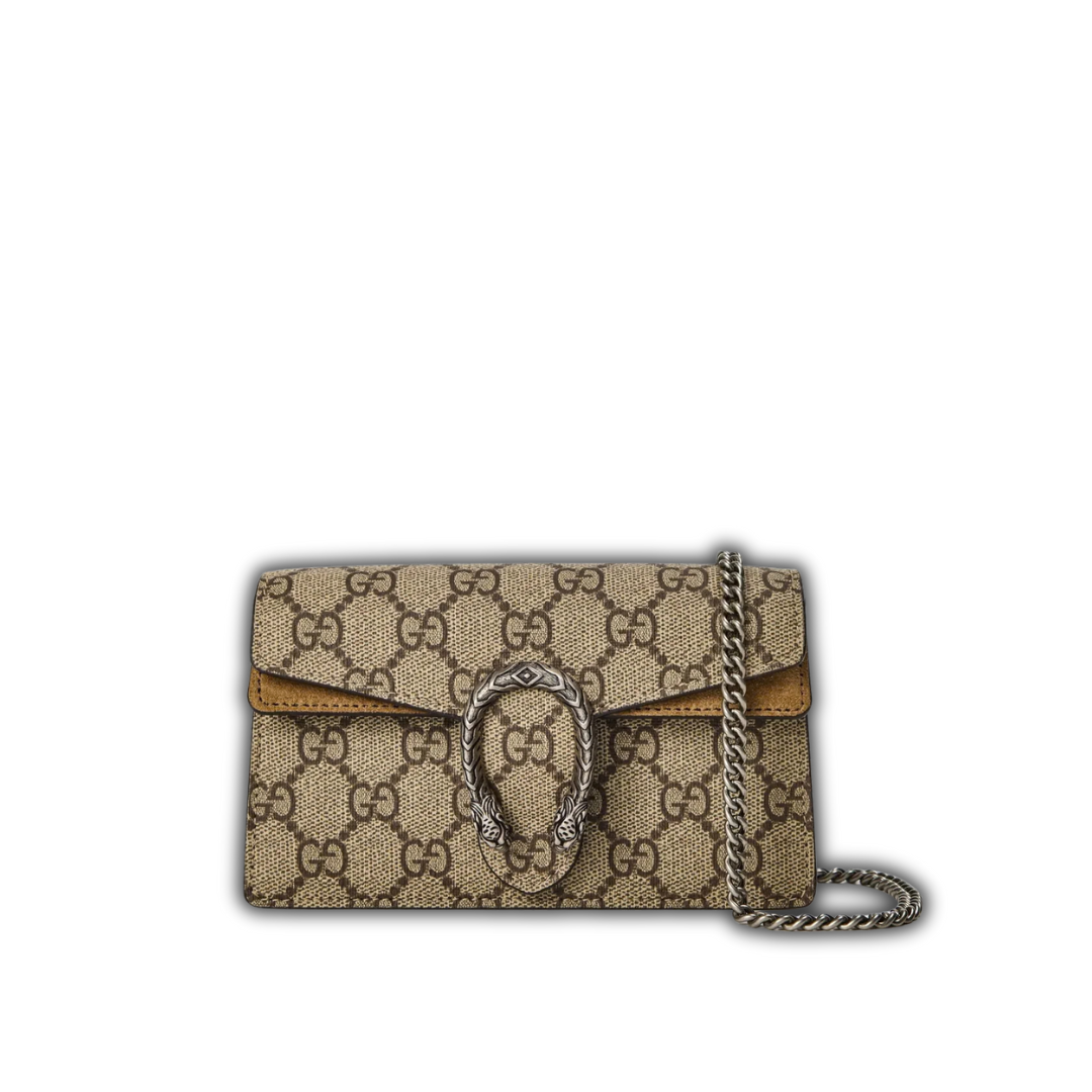 Dionysus GG Supreme Super Mini Bag in light brown with shoulder chain strap