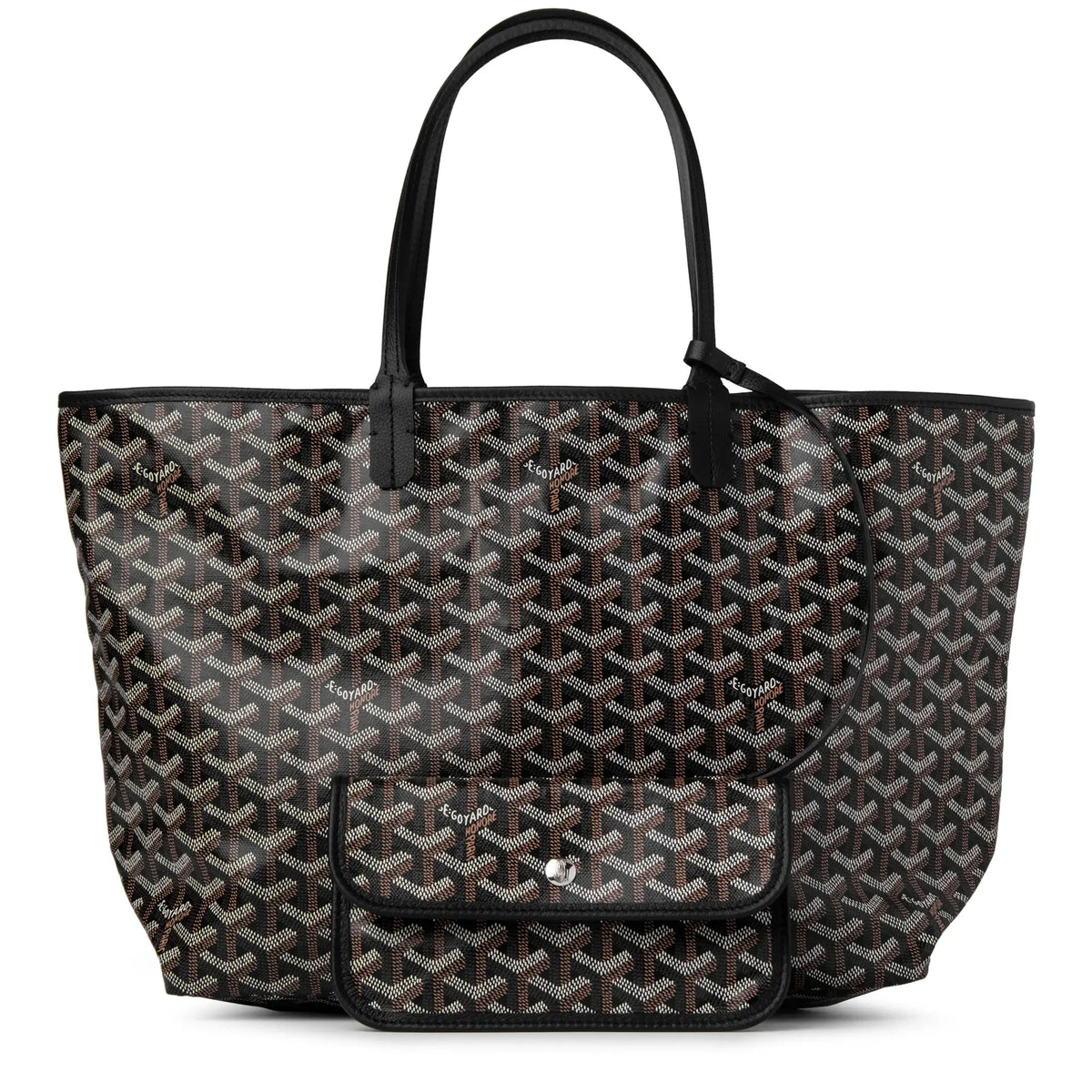 Black/brown patterned Gyard tote bag with top handles and front flap pocket