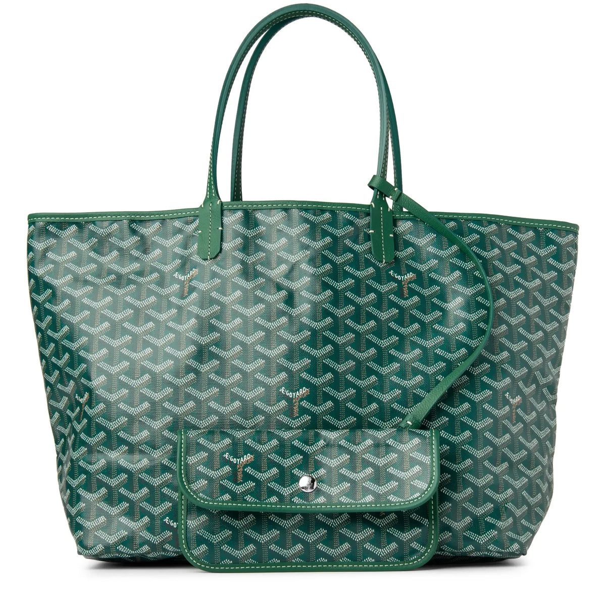 Gyard tote bag in green with top handles, open top, and front flap pocket