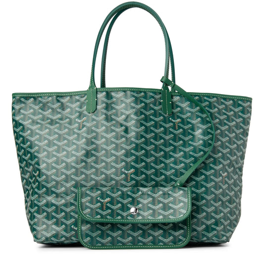 Gyard tote bag in green with top handles, open top, and front flap pocket