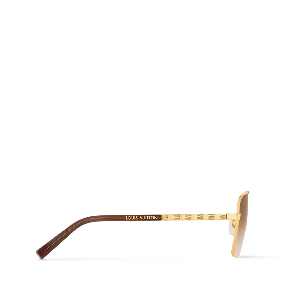 Attitude Sonnenbrille Seitenansicht: goldfarbener Bügel mit dunkelbrauner Innenseite