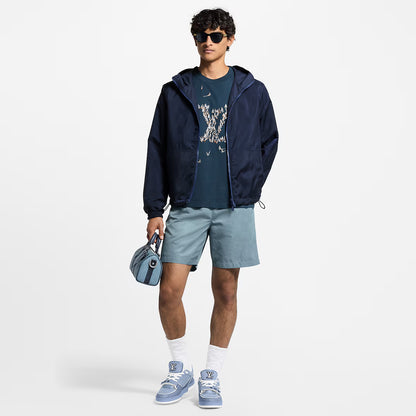 Embroidered cotton T-shirt in luxury blue, crew neck with bird motif on front