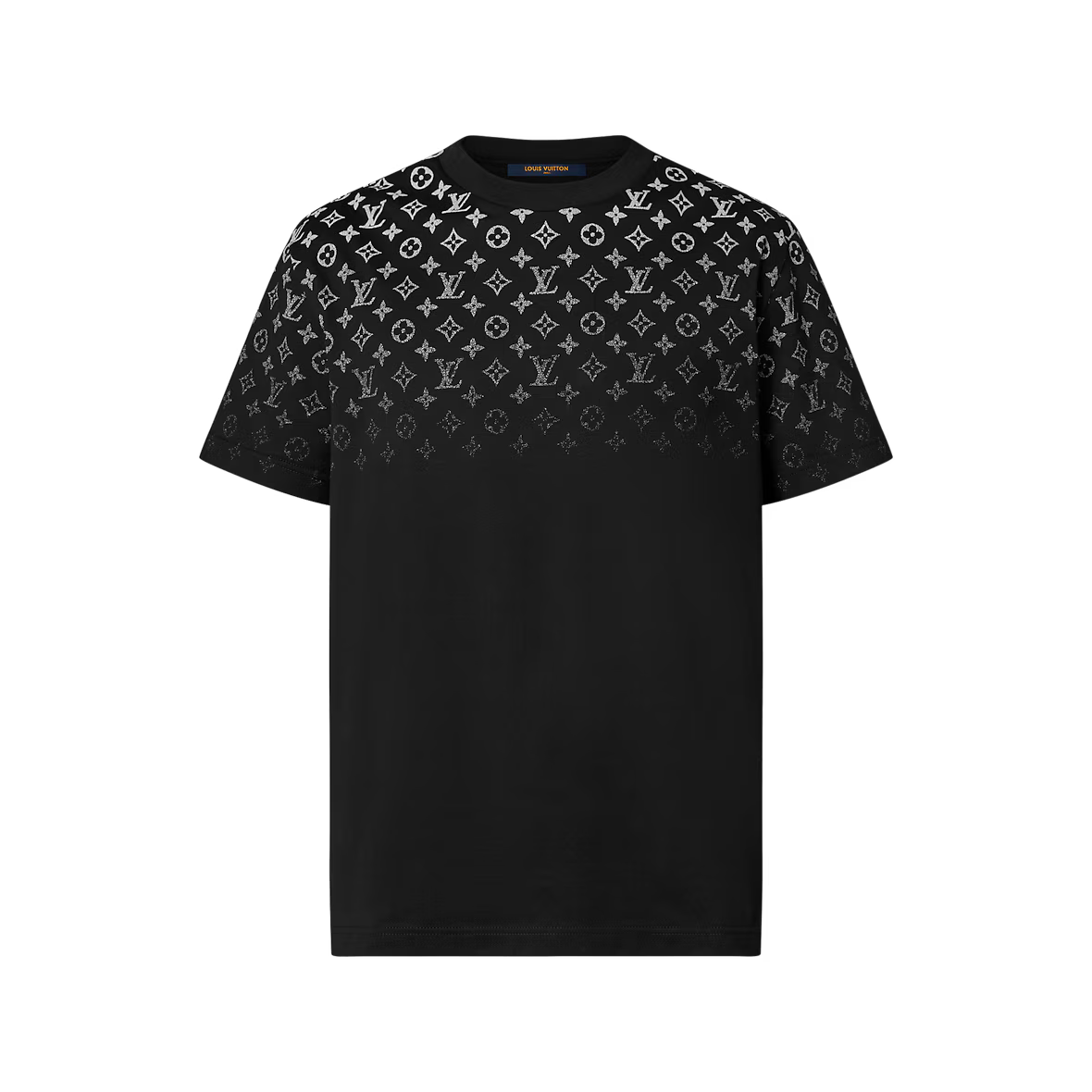 Schwarzes Baumwoll-T-Shirt mit Allover-Monogramm-Print auf der Vorderseite