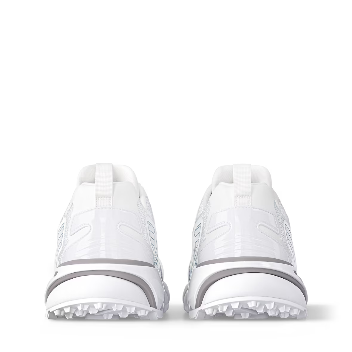 LV Runner Tatic Sneaker heel view, white upper with cushioned collar and sole