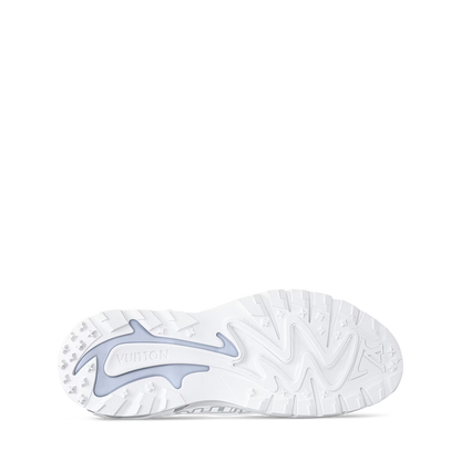 LV Runner Tatic Sneaker outsole view, white tread with blue-gray emblem detail