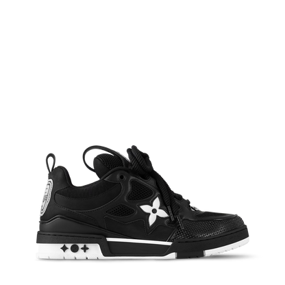 Black LVE low-top skate trainers with side star emblem, perforated panels, lace-up