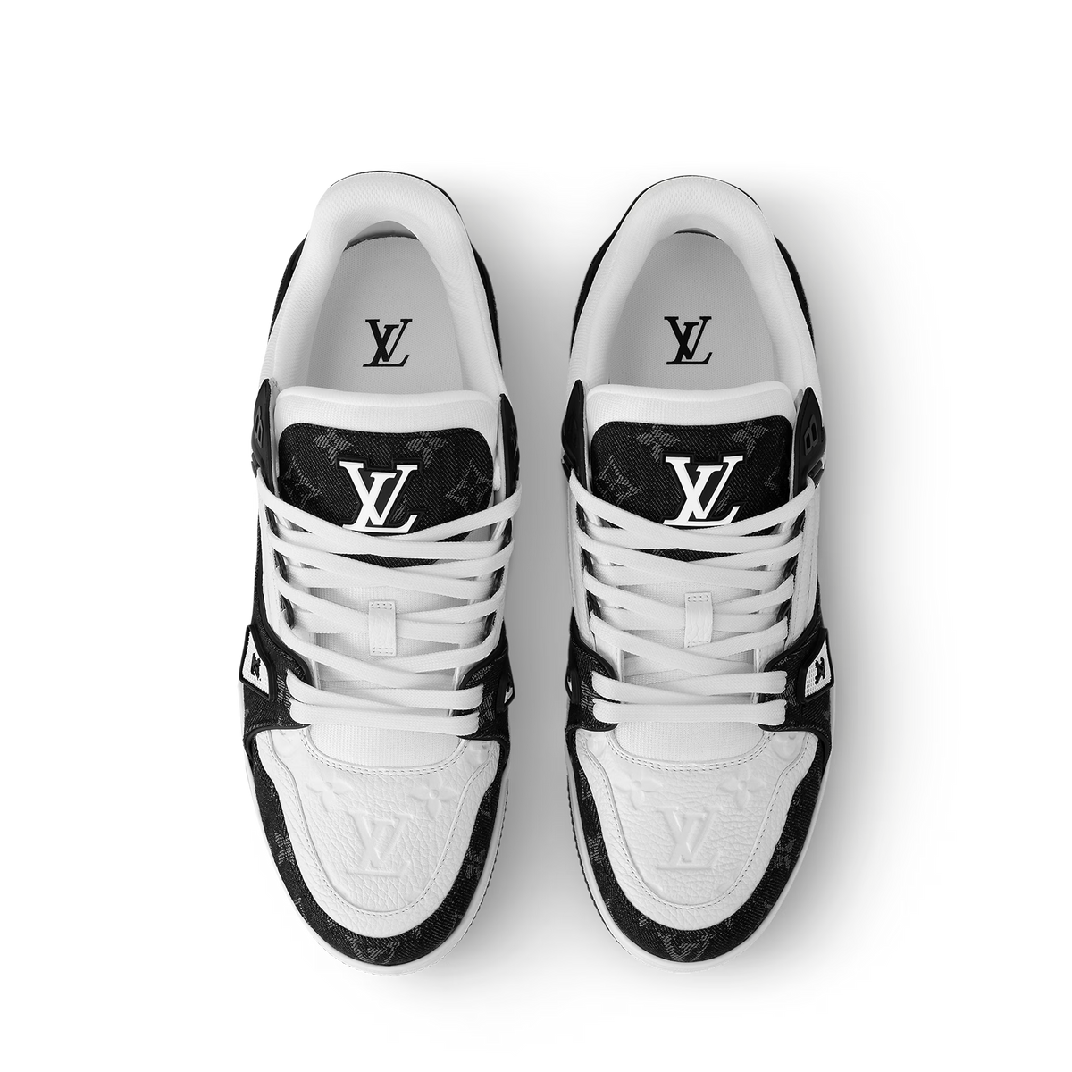 LVE trainer White/Black, back view with LV logo on black heel panels