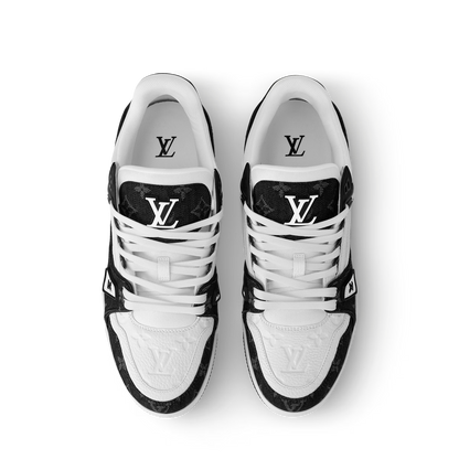 LVE trainer White/Black, back view with LV logo on black heel panels