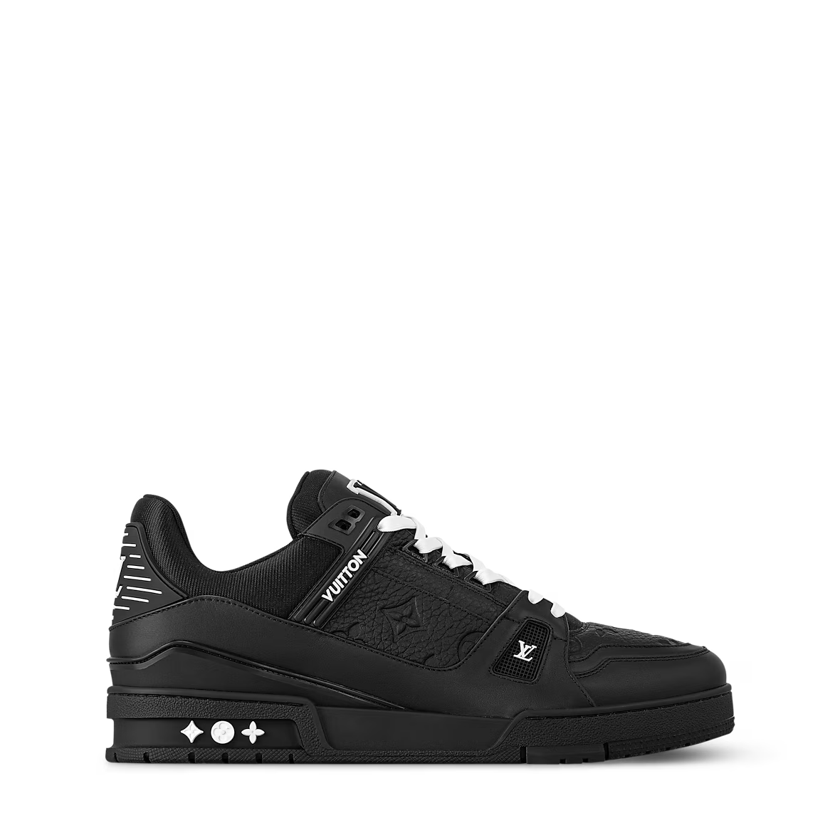 LV Trainer low sneakers, black with white laces, side panels and sculpted sole