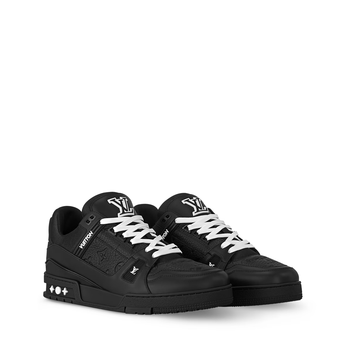 LV Trainer sneakers, black upper with white laces and LV logo on the tongue