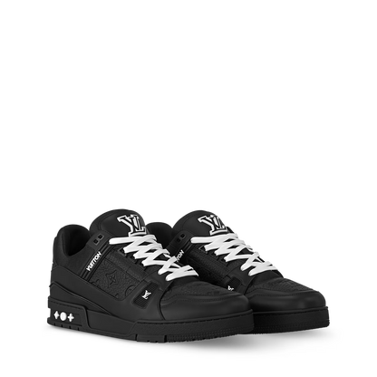 LV Trainer sneakers, black upper with white laces and LV logo on the tongue