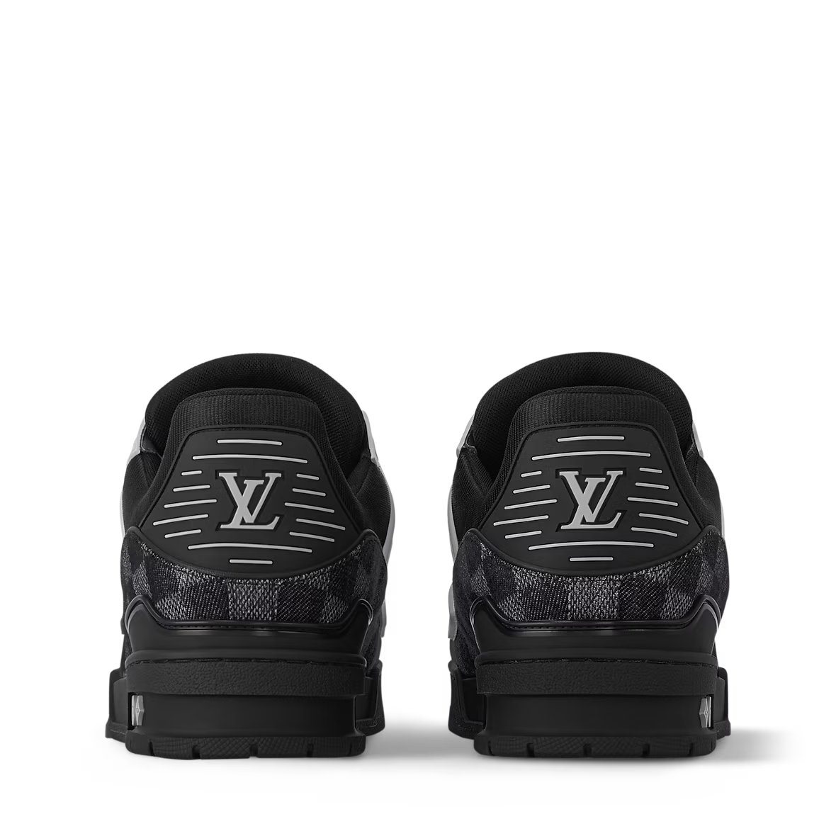 LV Trainer heel view with logo panel and padded collar