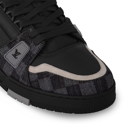 LV Trainer sneaker toe with textured overlay and light contrast trim