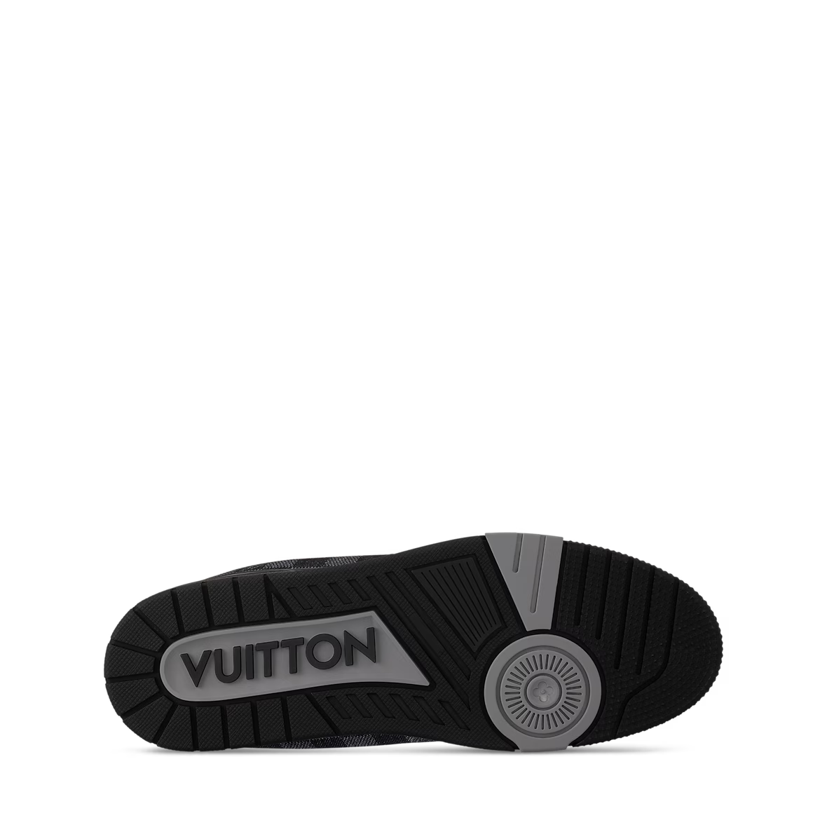 LV Trainer outsole with tread pattern and branded traction plate