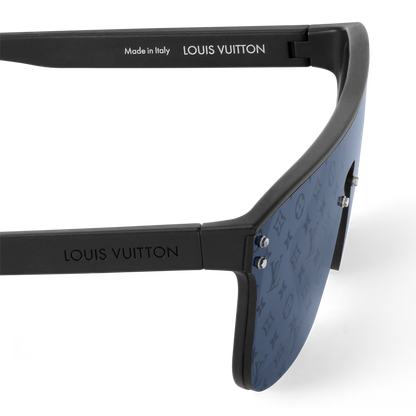 Waimea sunglasses close-up: black temple with 'Made in Italy' and 'LOUIS VUITTON'
