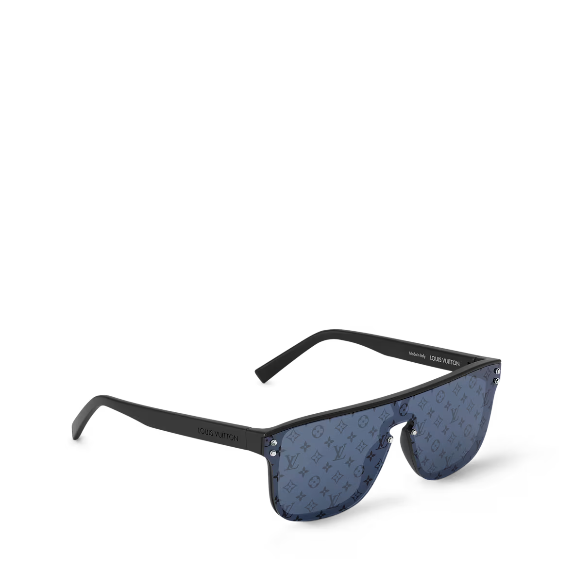 LV Waimea sunglasses with dark blue monogram pattern lenses and black frame