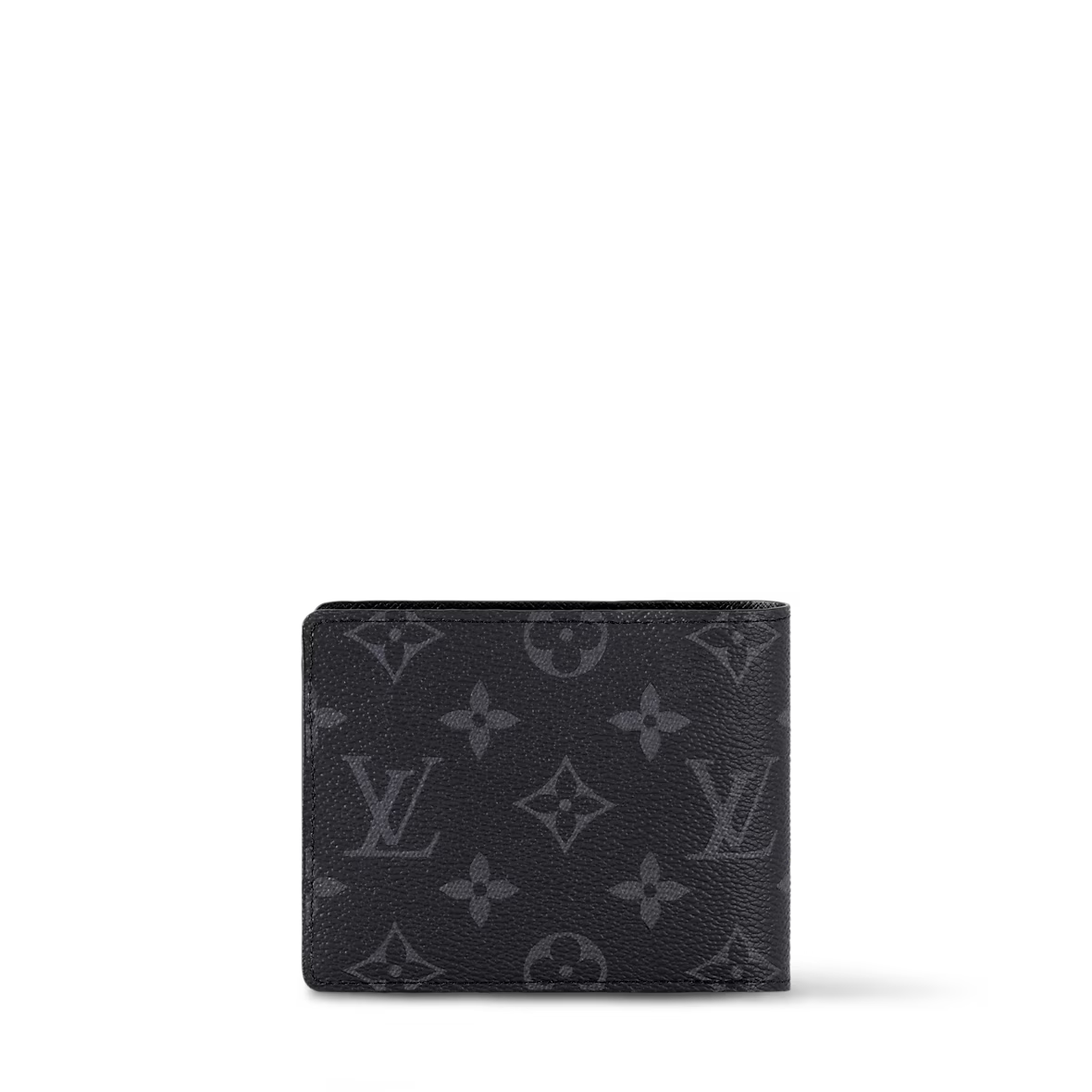 Black monogram wallet, full view with textured leather finish