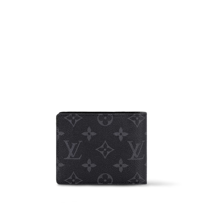 Black monogram wallet, full view with textured leather finish