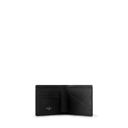 Open black wallet interior with card slots and stitched divider