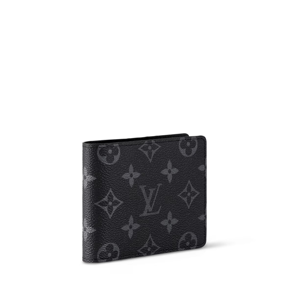 Black monogram wallet, front three-quarter view