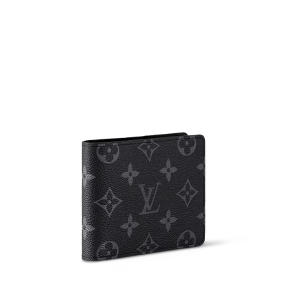 Black monogram wallet, front three-quarter view