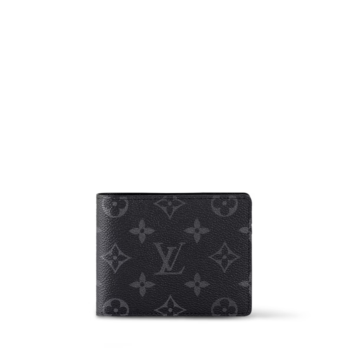 Multiple wallet in black with subtle monogram pattern, front view