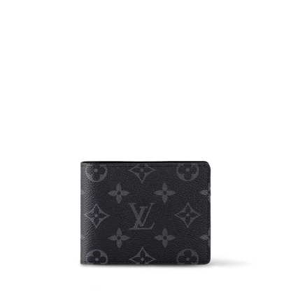 Multiple wallet in black with subtle monogram pattern, front view