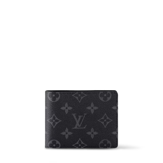 Multiple wallet in black with subtle monogram pattern, front view