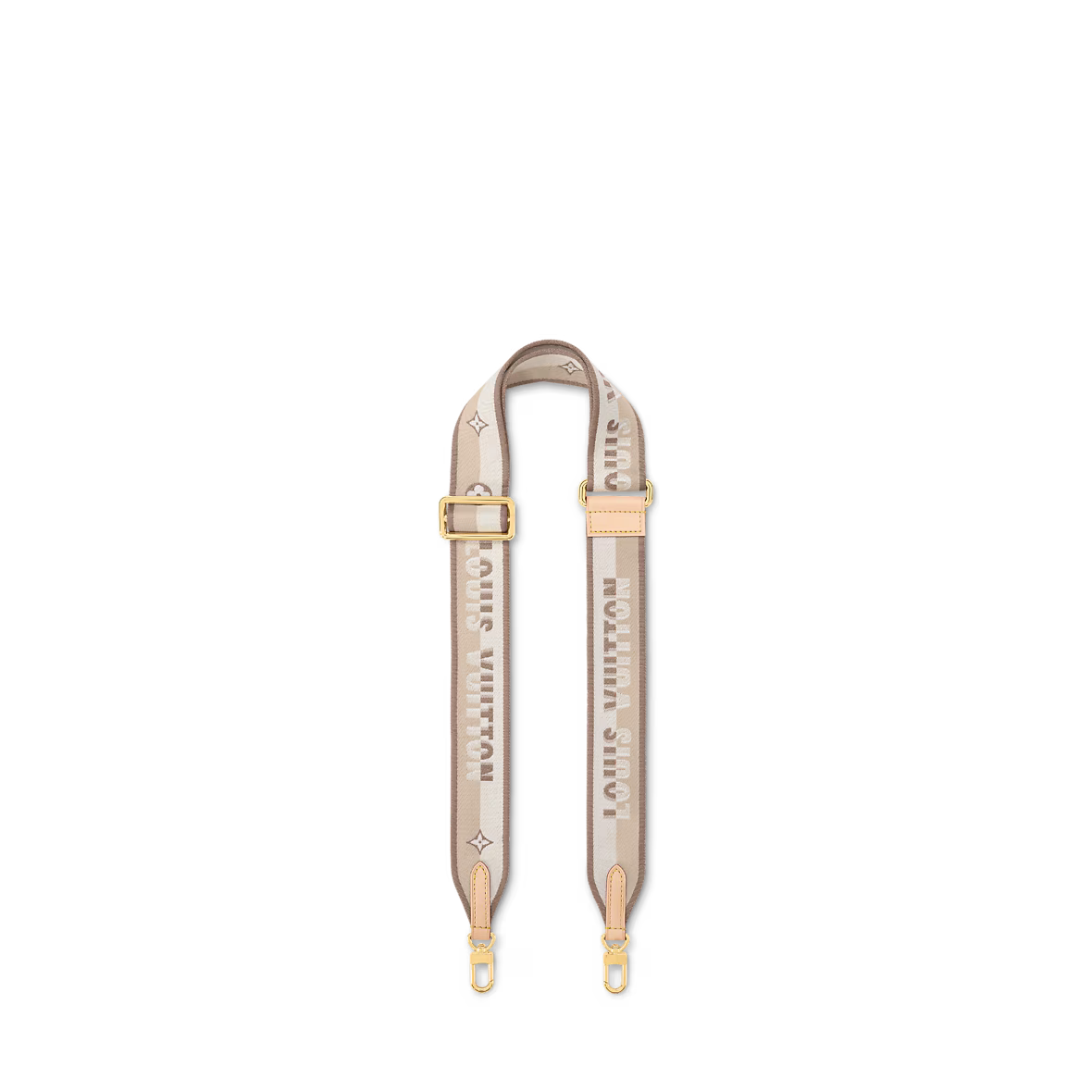 Neverfull BB detachable shoulder strap with tan monogram lettering and gold buckles