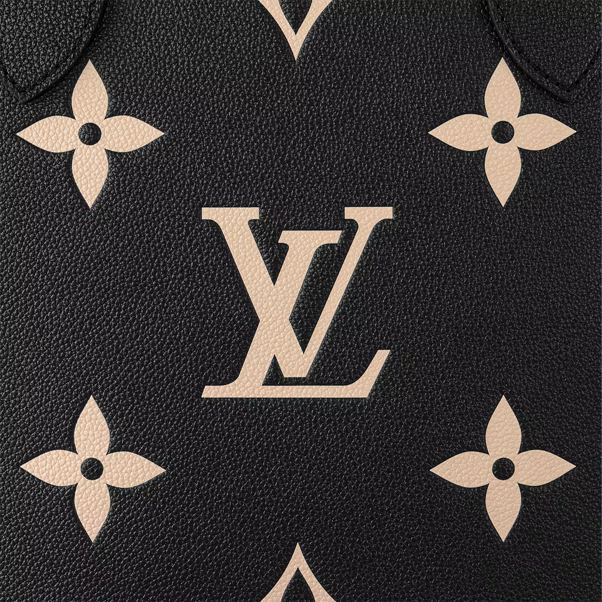 Black Neverfull Tote with allover beige flower and LV diamond monogram pattern