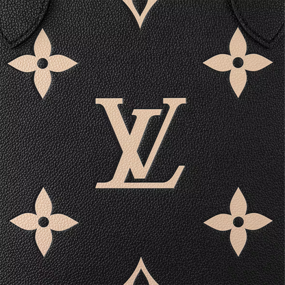 Black Neverfull Tote with allover beige flower and LV diamond monogram pattern