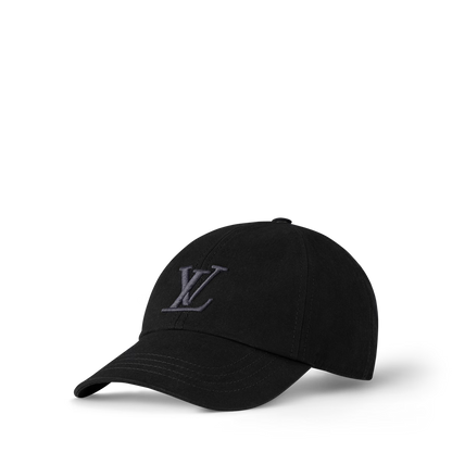 Black baseball cap, side view with LV logo embroidery
