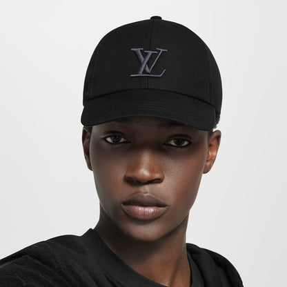 Black baseball cap with LV logo, worn front view