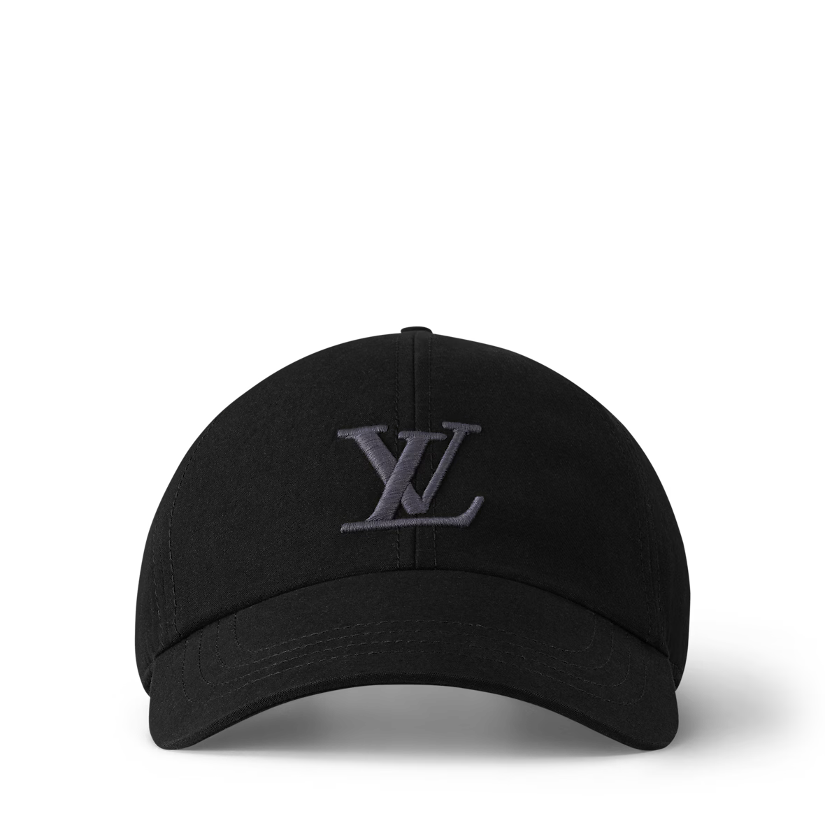 Black baseball cap with embroidered LV logo on front