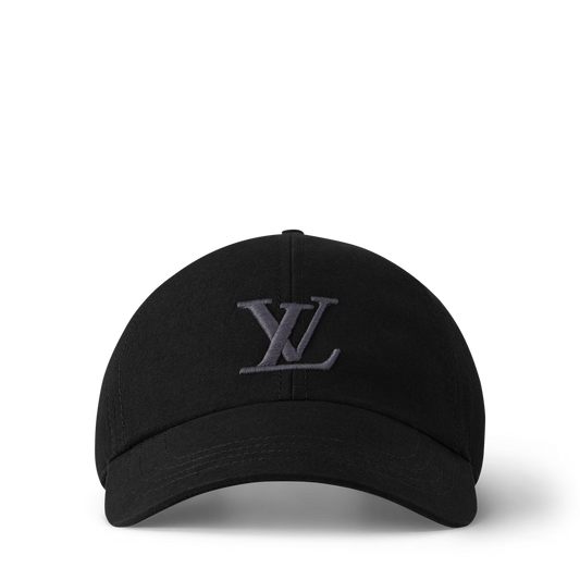 Black baseball cap with embroidered LV logo on front