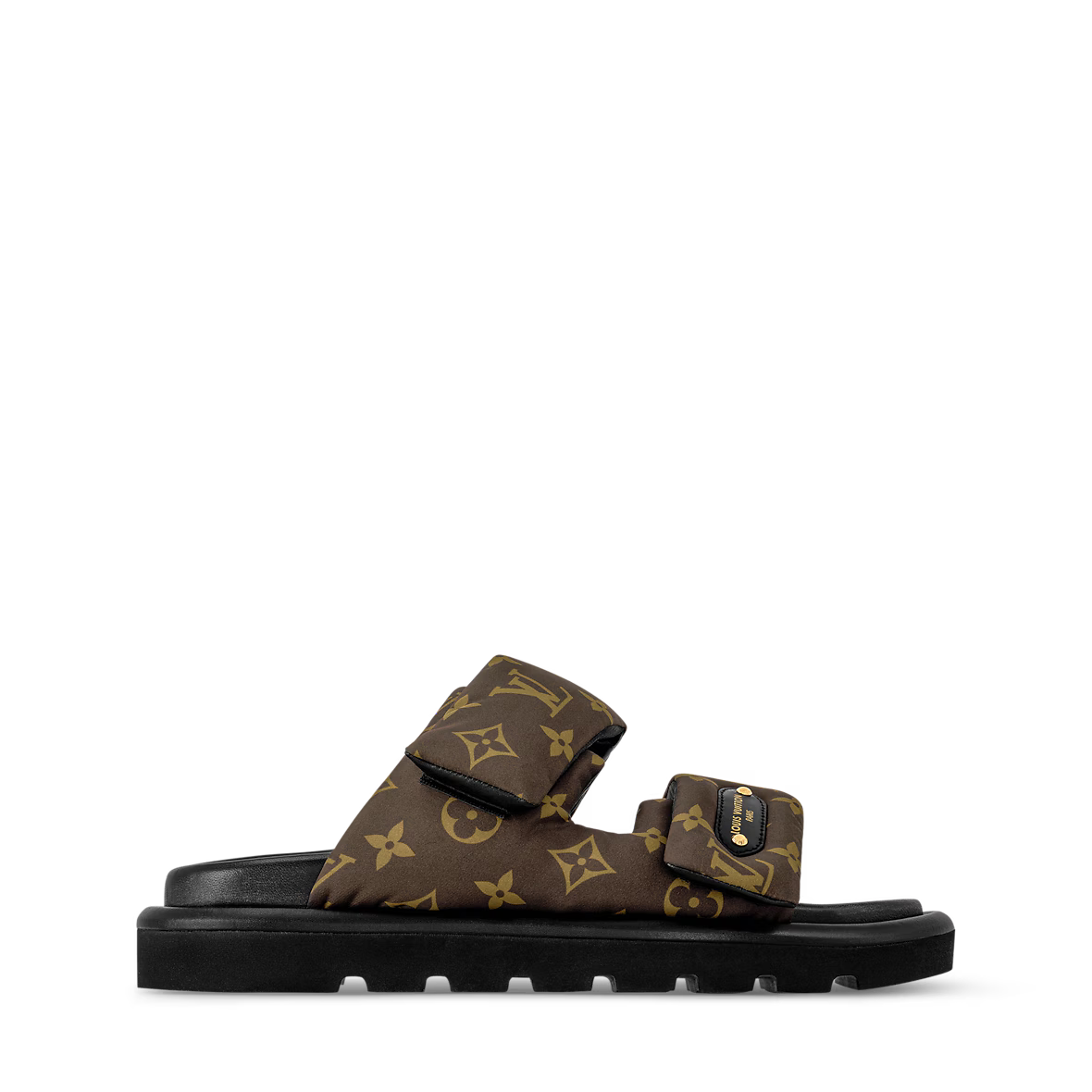 Pool Pillow Flat Comfort Mules slide with patterned strap and thick black outsole