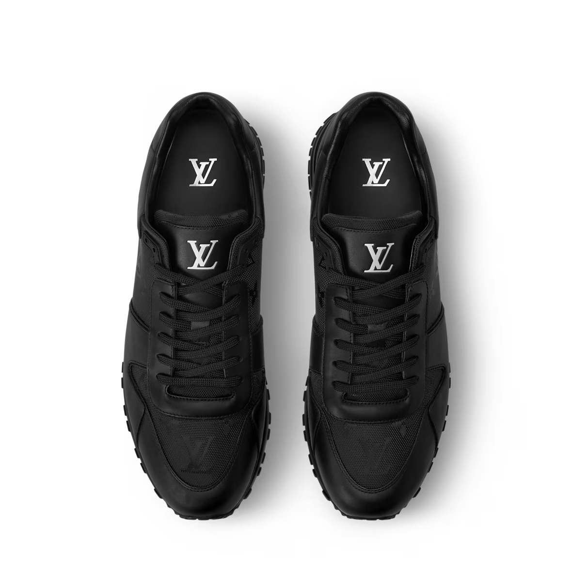 Run Away Sneaker black lace-up with logo on tongue and patterned front inserts
