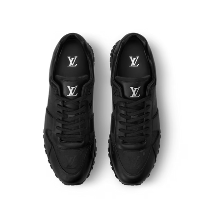 Run Away Sneaker black lace-up with logo on tongue and patterned front inserts