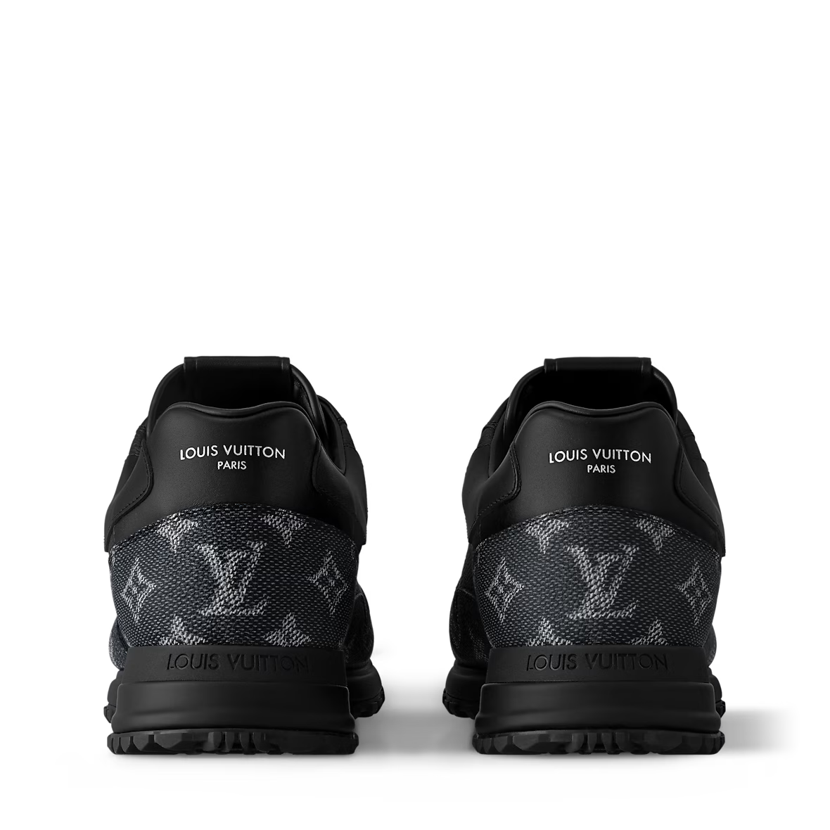 Run Away Trainers black, heel and back view with molded tread sole