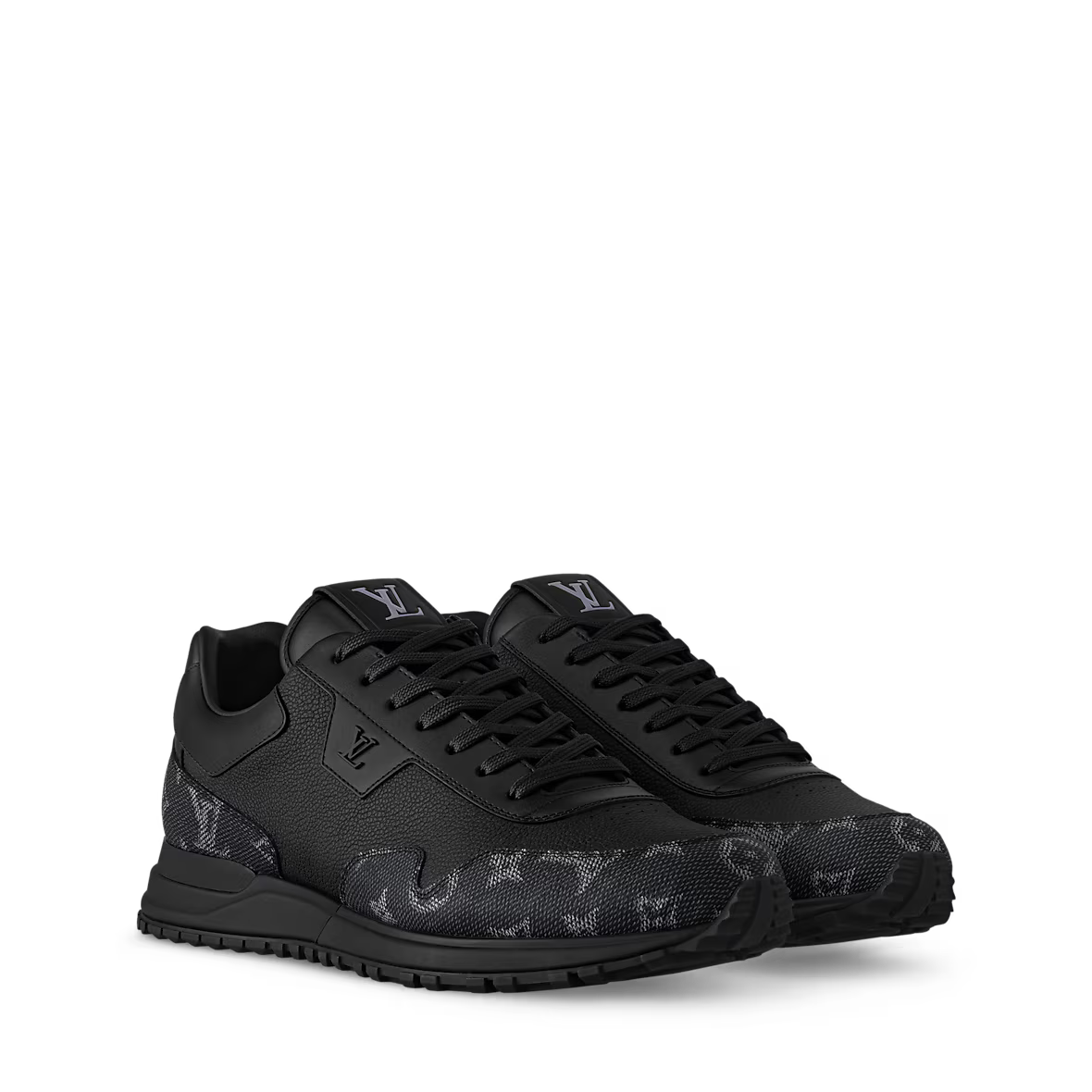 Run Away Trainers black leather-look with embossed logo panels