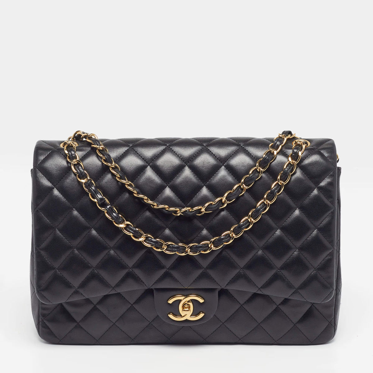 Maxi Classic Flap quilted shoulder bag with gold-tone chain and front flap logo