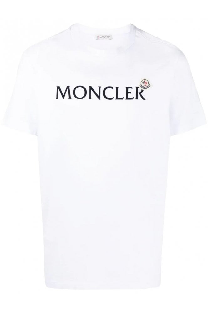 Weißes Baumwoll-T-Shirt mit großem MONCLER-Schriftzug vorne