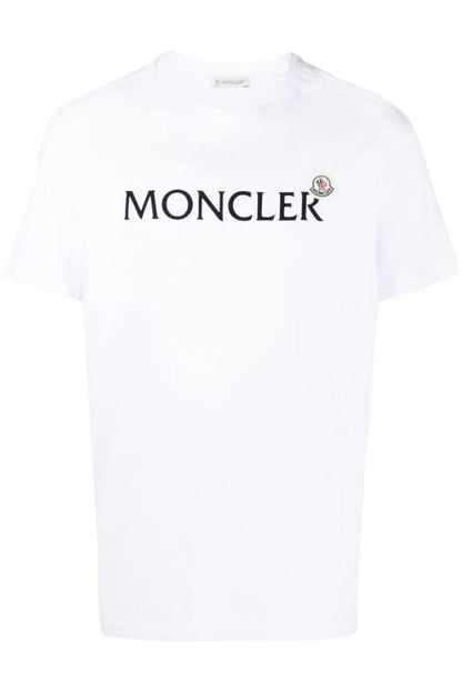 Weißes Baumwoll-T-Shirt mit großem MONCLER-Schriftzug vorne
