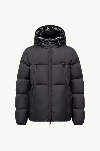 Montcla short down jacket with hood, black, front zipper and two chest pockets