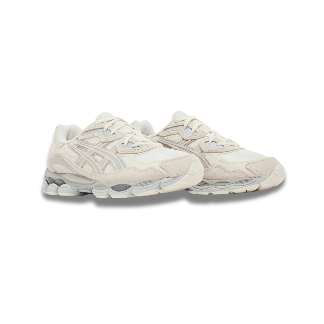 White ASC Gel-Nyc style sneakers, lace-up, side profile with gel midsole